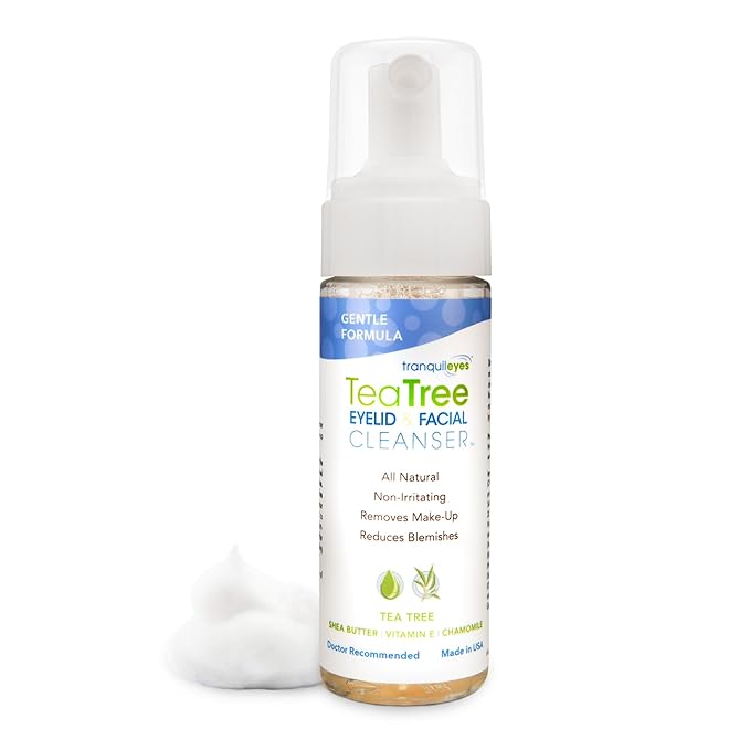 EYEECO Gentle Tea Tree Oil Foaming Facial Cleanser – 6oz – Non-Irritating Eyelid Cleanser & Face Wash with Tea Tree, Chamomile & Shea Butter