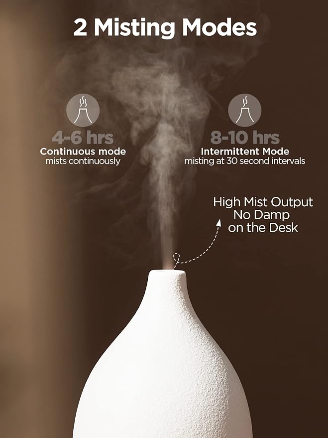InnoGear 150ml Ceramic Diffuser for Essential Oils Handcrafted Aromatherapy Diffuser Oil Diffuser Ultrasonic Cool Mist Humidifier with 2 Mist Modes Waterless Auto Off for Room, Pack of 2