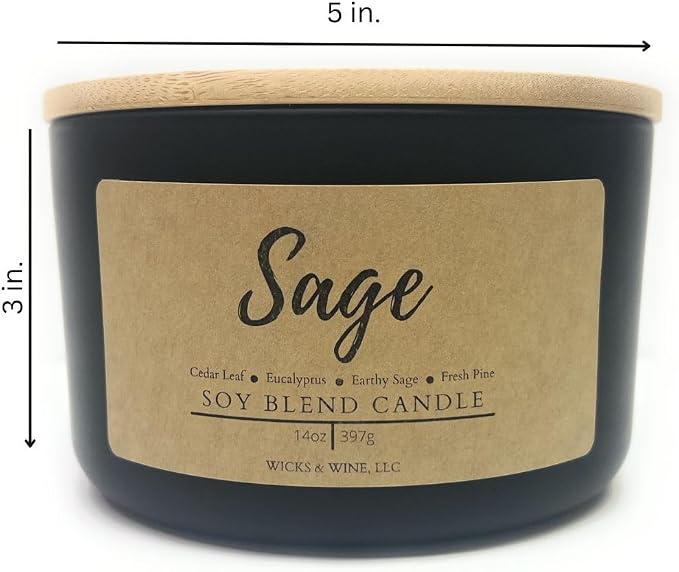 Wicks & Wine Soy Blend 3-Wick Cotton CORE Candle 14oz (Sage)