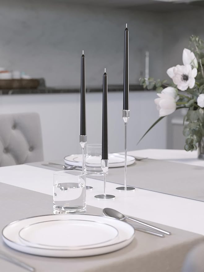 CANDWAX Black 10 inch Taper Candles Pack of 4 - Unscented Smokeless Dripless Tall Candle Sticks - Perfect for Home Decor, Special Occasions and Ordinary Events - Black Taper Candles