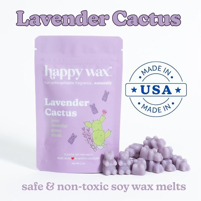 Happy Wax Lavender Lovers Collection Scented Natural, Non Toxic Soy Wax Melts – 6 Total Oz. - Includes: Lavender Cactus, Lavender Chamomile and Calming Lavender