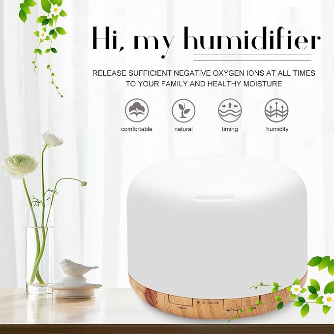 500ml Essential Oil Diffuser with Remote Control, Premium Ultrasonic Aromatherapy Diffusers Scent Humidifier Vaporizer Auto-Off Timer for Large Room Home, Yellow (Light Woodgrain)