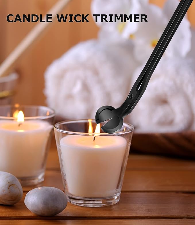 4 IN 1 Candle Wick Trimmer, Electric Candle Lighter Rechargeable, Candle Snuffer, Candle Wick Cutter, Candle Wick Dipper Accessory Candle Making Kit,with Portable Bag for Gifts Candle Lovers (Black)