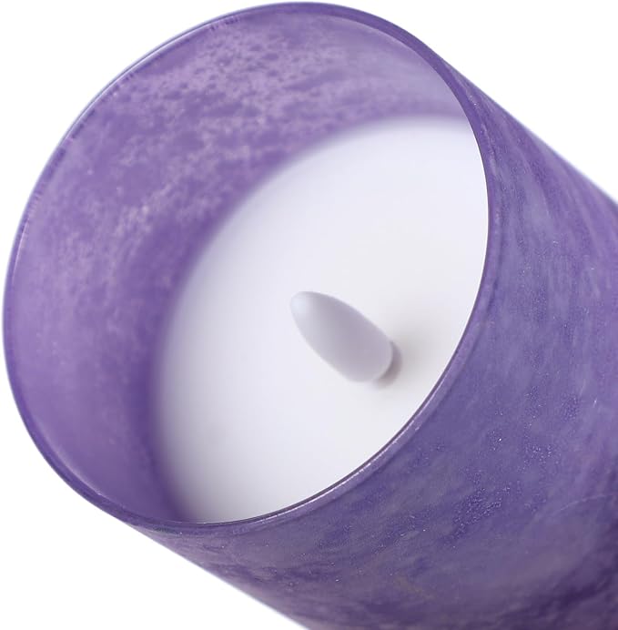 ANGELLOONG Purple LED Candles for Home Decor, Glass Flameless Candles with Remote, Set of 3 Battery Operated Pillar Candle for Fall Halloween Decoration