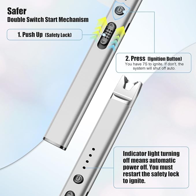 LcFun 2 Pack Candle Lighter Electric USB Rechargeable Plasma Arc Lighter with Safety Lock, Windproof Flameless Long Lighters for Candle, Grill, BBQ, Camping, Gas Stoves (Silver, Rose Gold)