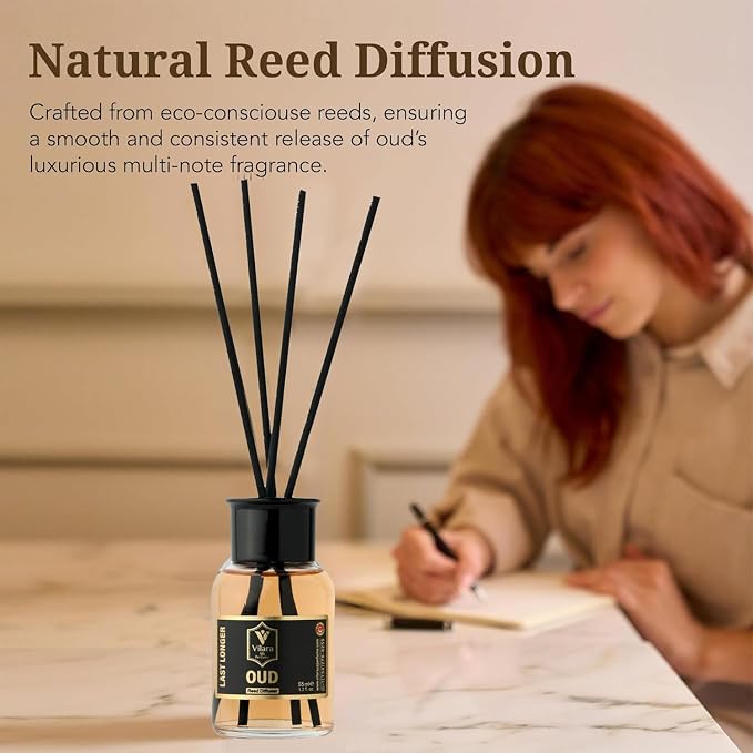 Reed Diffuser Set with Sticks for Home – Bathroom, Bedroom & Office Aromatherapy – Long Lasting Scented Oil Diffuser with Sticks – Luxury Room Fragrance Diffuser 55ml,1.7 fl oz (Oud Pack 3)