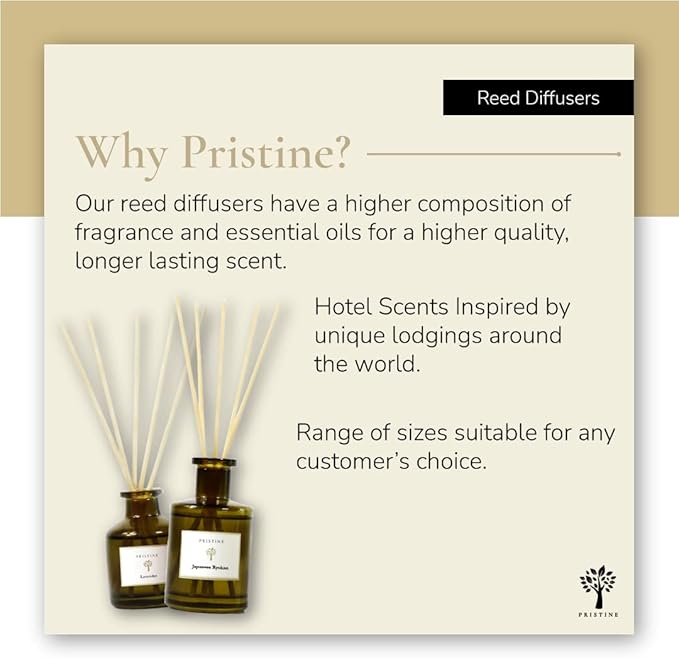 PRISTINE Ivory Coast Cotton/Inspired by Hyatt Hotel Scent Reed Diffuser for Home | Fresh Clean Sheet/Light Chamomile Reed Diffusers, Oil & Room Diffusers with Reed | Home Fragrance Scent Diffuser