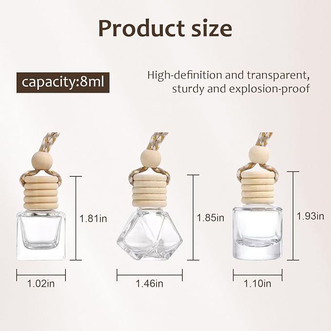 Hanging Car Air Freshener Diffuser, 60Pcs 8ml Empty Glass Essential Pendant Bottles, Automotive Oil Aromatherapy Fragrance Perfume jars