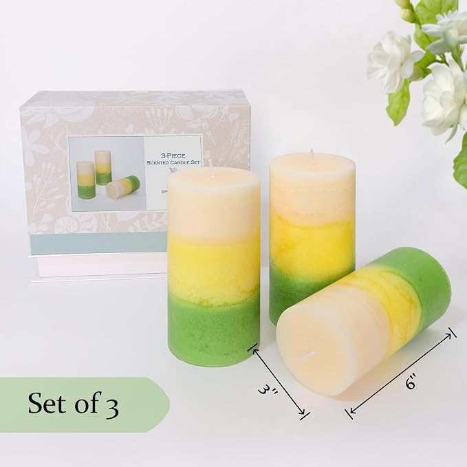Pillar Candles, Freesia Scented Candles 70+Hour Long Lasting Burn Time, 3 X 6 Inches Candles for Wedding Home Décor, Set of 3