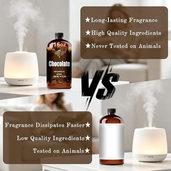 Chocolate Essential Oil, Chocolate Oil 16 Fl Oz 480ml for Diffuser Yoga Soap & Candle Making – with 0.33 Oz Roller Ball & Funnel YHSESSE Essential Oils