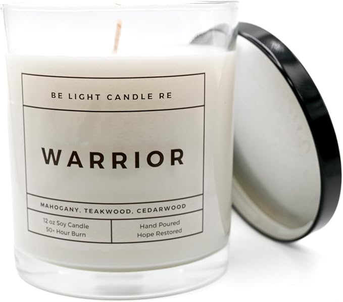 Candles for Men | Purpose-Driven Soy Scented | Mahogany Teakwood Candles | Gift for Men | 8oz Long Lasting Candle | Mens Gift | Non-Toxic Candle | Be Light Candle RE (Warrior)