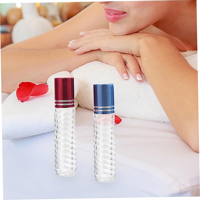 12pcs 5ml Refillable Essential Oil Roller Bottles Glass Perfume Bottles Empty Portable Travel Kit with Cap for Aromatherapy Random Color