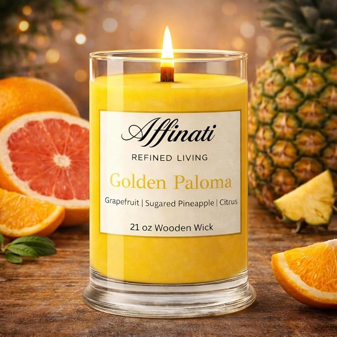 Affinati Golden Paloma Large Scented Candle, 21 oz Wooden Wick Tumbler – Long Lasting Premium Citrus Fragrance, Large Room Soy Blend Candle
