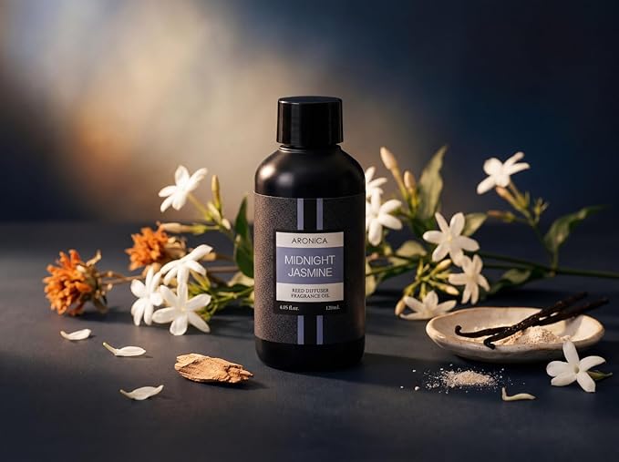 Aronica Reed Diffuser Oil Refill, 5.07oz, Midnight Jasmine - Fig Fragrance Essential Oil Diffuser Fig Essential Oils Refills for Home, Flower Market Scent, Room Oil Fragrance