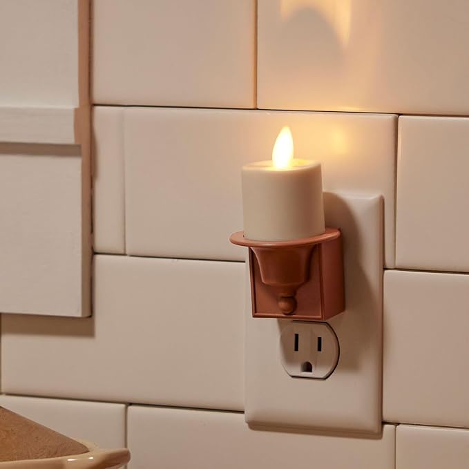 Luminara Flameless Candle Nightlight w/Dusk to Dawn Light Dark Auto Sensor, Baked Clay Wall Plug Indoor Night LED Light w/Real-Flame Effect Technology, Bathroom Bedroom Hallway, No Remote Needed