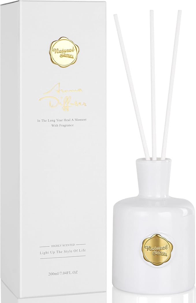 XEPTLE White Musk Reed Diffuser, Apple Pear Jasmine with Musk & Ambergris, Home Fragrance Diffuser with 5 Reeds, Air Freshener for Bedroom Living Room Bathroom Décor, 7.04oz, White