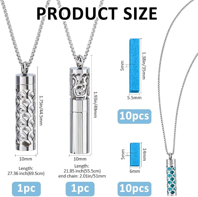 SUPERFINDINGS 2 Styles Essential Oil Diffuser Necklaces Perfume Pendant Necklaces with 20 Felt Pads Silver Diffuser Locket Necklace Essential Oil Pendant Aromatherapy Gift for Christmas Women Her