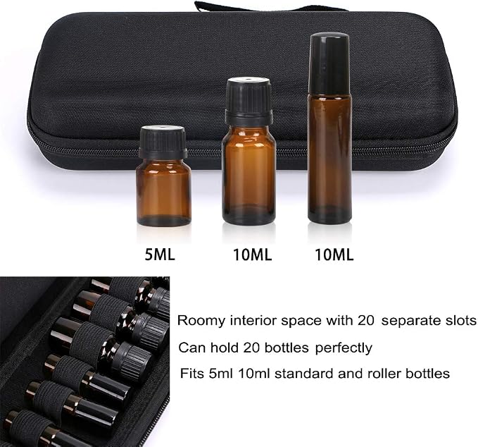 Hipiwe EVA Essential Oils Carrying Case Organizer for 20 Bottles 5ml 10ml Standard and Rollers Bottles Portable Hard Shell Essential Oils Travel Bag Holder for Essential Oils Bottle Storage (Black)
