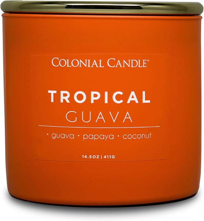 Colonial Candle Tropical Guava Scented Jar Candle, Pop of Color Collection, 3 Wick, 14.5 oz - Up to 60 Hours Burn