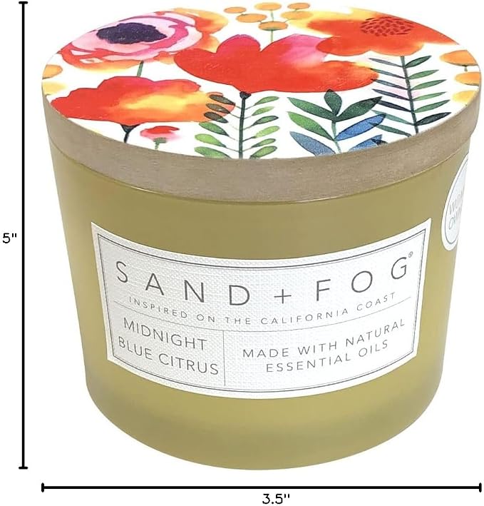 Sand + Fog Scented Candle - Midnight Blue Citrus – Additional Scents and Sizes – 100% Cotton Lead-Free Wick - Luxury Air Freshening Jar Candles - Perfect Home Decor – 12oz
