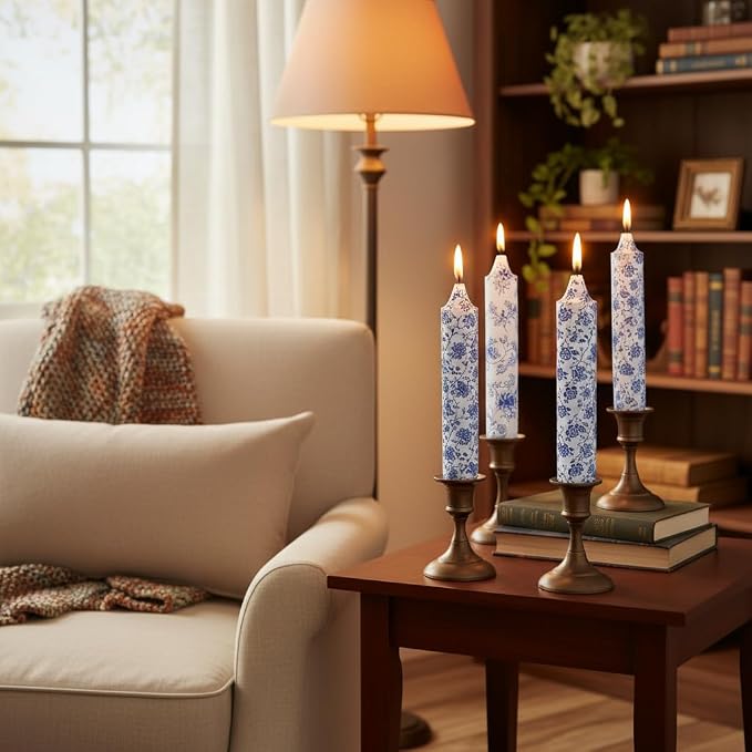 Blue and White Taper Candles 7 Inch Short Chinoiserie Candle Handmade Unscented Smokeless Tapered Candles for Meditation Sailing Living Room Mantel Cozy Hygge Ambiance Everyday Home Decor