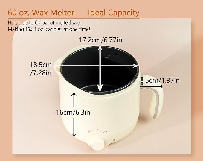 Aroparc Wax Melter for Candle Making with Thermometer, Large 60oz/1.8L Electric Wax Melter with Pouring Spout Candle Making Kit for Beginners Adults