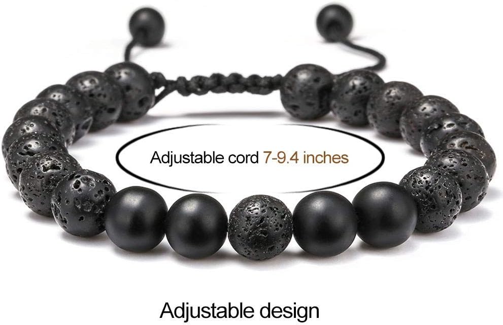 M MOOHAM Mens Bracelet - Beaded Natural Stone 8mm Tiger Eye Matte Agate Lava Rock Bracelets for Men Teen Boys Grandpa Dad Birthday Gifts Jewelry