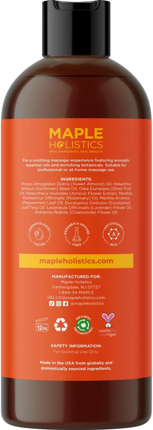 Arnica Massage Oil for Muscle Relaxing - Comforting Sore Muscle Massage Oil for Full Body Relief with Soothing Chamomile Lavender Peppermint & Rosemary Essential Oils - Vegan & Non GMO (16 Fl Oz)