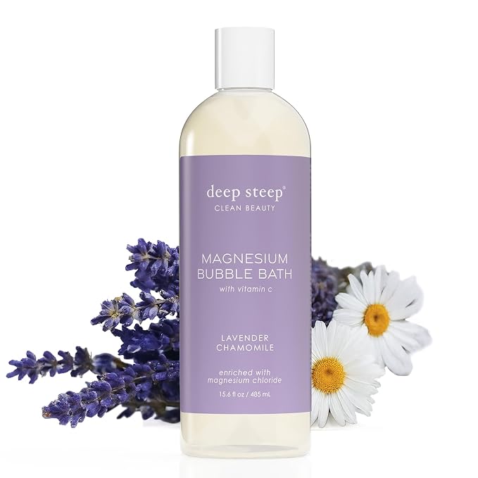 Deep Steep Magnesium Bubble Bath, 15.6 oz – Foaming Soak with Magnesium, Coconut Oil, Aloe, Vitamin C, Shea Butter & Argan Oil – Vegan, Clean Beauty for Stress & Sleep (Lavender Chamomile)