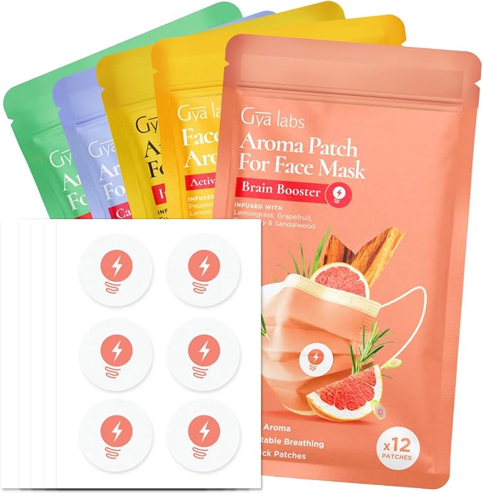 Gya Labs Combo Pack Aroma Mask Patches - Essential Oil Scented Mask Stickers for Face Masks & Pillows, Infused with Essential Oils (5 Packs, 60 Stickers)