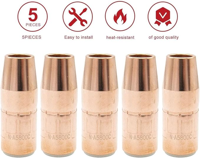 5-PK N-A5800C AccuLock S Nozzle, Large, 5/8" Bore, Flush, For Miller MDX-250 MIG GUN Fit D-MA250 Diffuser and Bernard AccuLock S Contact Tips
