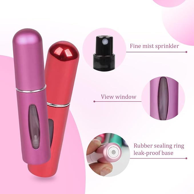 12 PCS Travel Refillable Perfume Atomizer Bottles,5ml Mini Portable Spray Bottles for Travel Accessories,Multicolor Perfume Containers