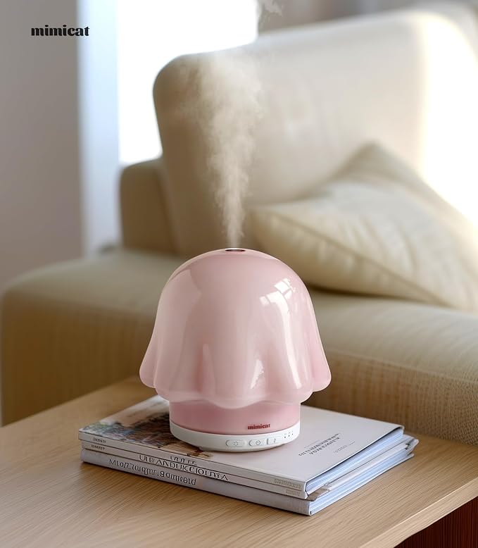 Essential Oil Diffuser for Home Glass: mimicat Timer 120ml Ultrasonic Cool Mist Aromatherapy Diffusers for Bedroom Office with Soft Night Light Pink