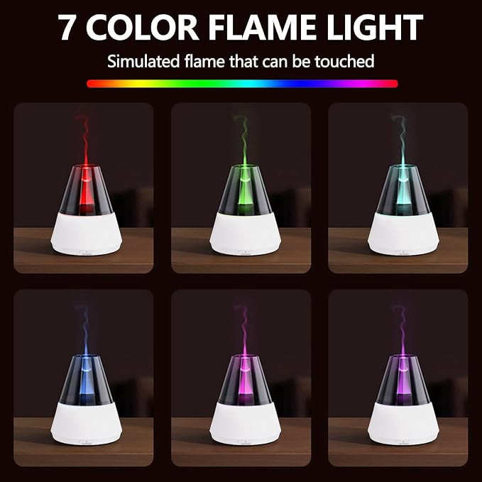 Flame Essential Oil Diffuser, Upgrade 7 Colour Lights Aromatherapy Diffuser, Oil Diffuser, Air Humidifier, Aroma Diffusers for Home, Bedroom, Office, Yoga, Timer & Waterless Auto Off (White)