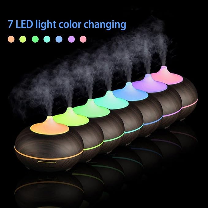 550ml Large Capacity Essential Oil Diffuser with 6 Essential Oil Set, Aromatherapy Ultrasonic Air Humidifier with Timer Setting, 7 Color LED Night Light and Waterless Auto-Off Functions for Home, Spa