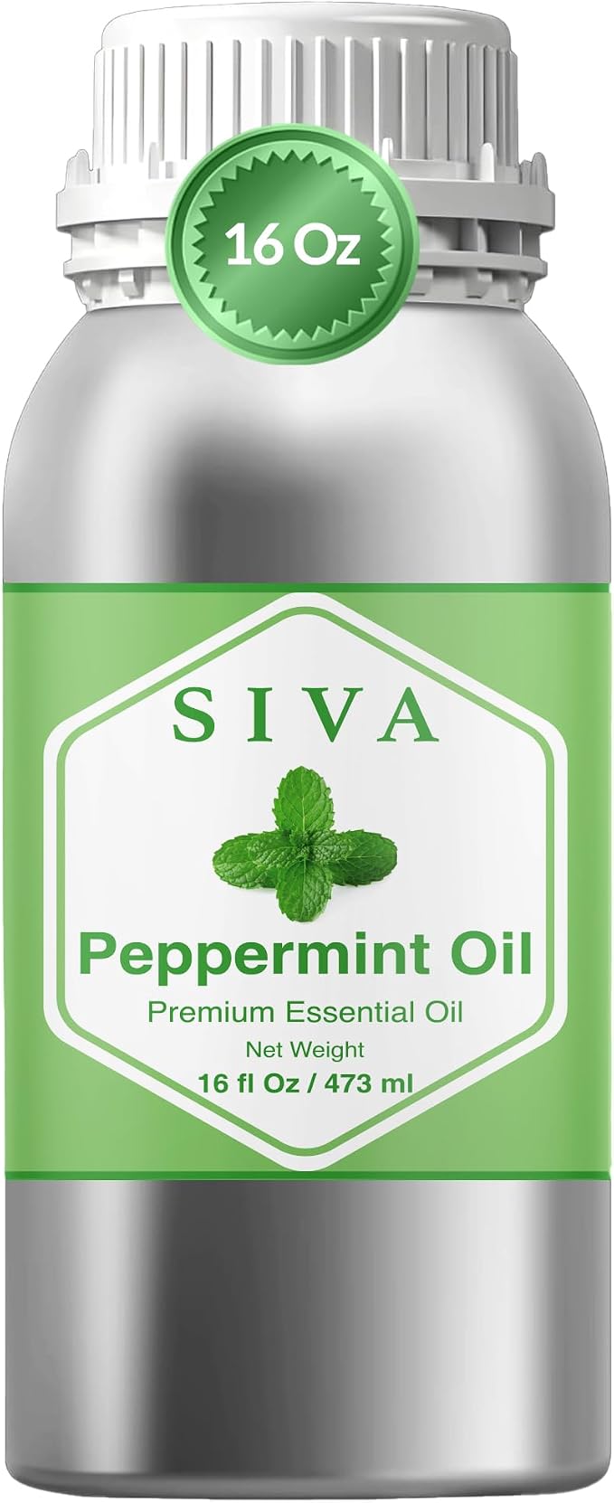 Siva Peppermint Essential Oil 16 Fl Oz – for Diffuser, Skin & Hair Care – Ideal for Aromatherapy, Massage & DIY Blends
