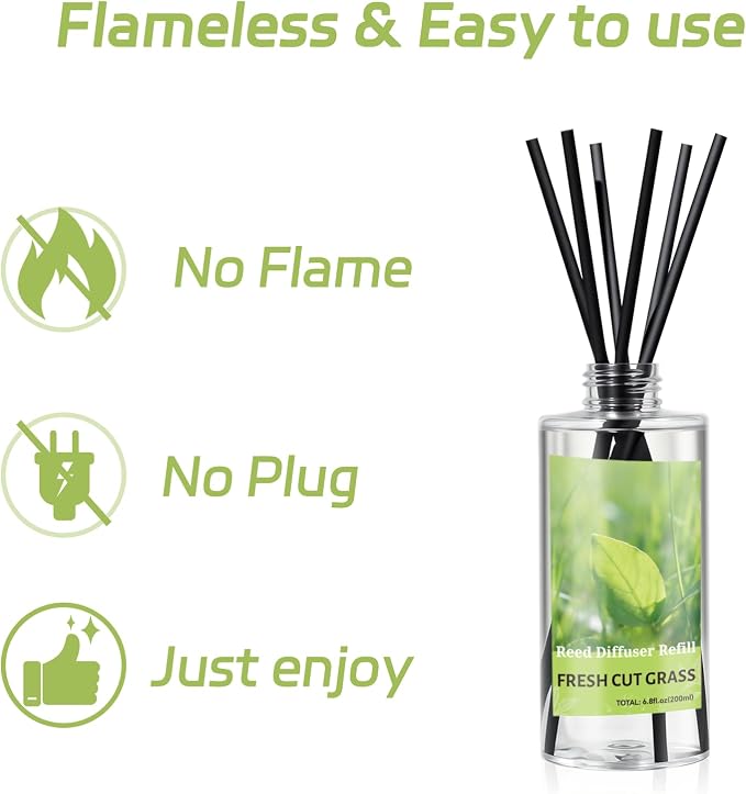 SCENTORINI Reed Diffuser Oil Refill, Fresh Cut Grass Diffuser Oil 6.76 Fl Oz, Natural Scented Essential Oil Refill Long Lasting Summer Home Fragrance for Room Spa Aromatherapy Bathroom Home Decor