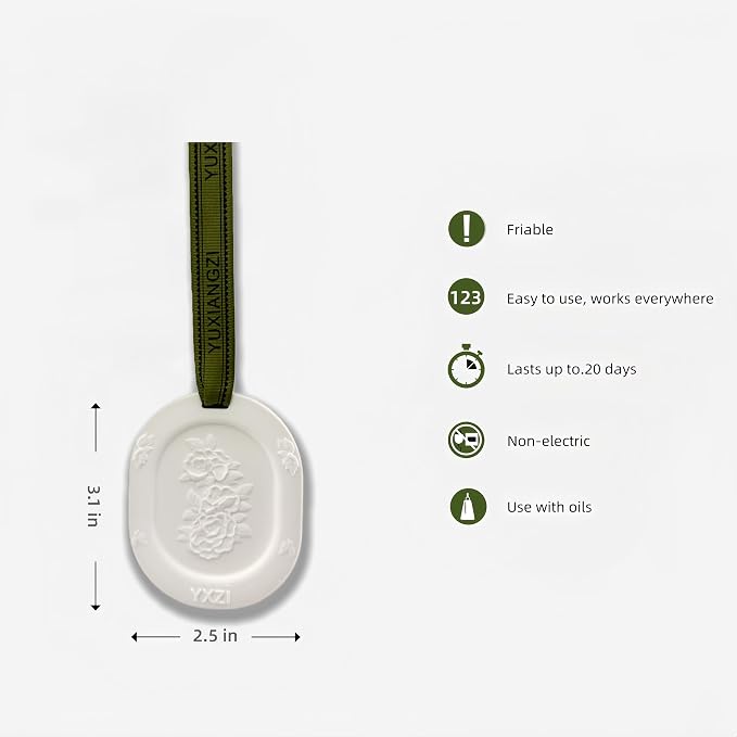 G MiDui'S Passive Essential Oil Diffuser - 3pcs Small Sage Green Ceramic Plaster Stone Flower Set for Aromatherapy Fragrance - Waterless and Battery Free for Women Home Closet Car Bathroom Wardrobe