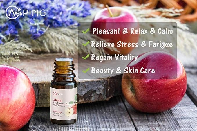Apple Essential Oil - 100% Pure Organic Natural Plant (Malus domestica) Apple Oil for Diffuser, Aroma, Spa, Massage, Yoga, Perfume, 0.33oz