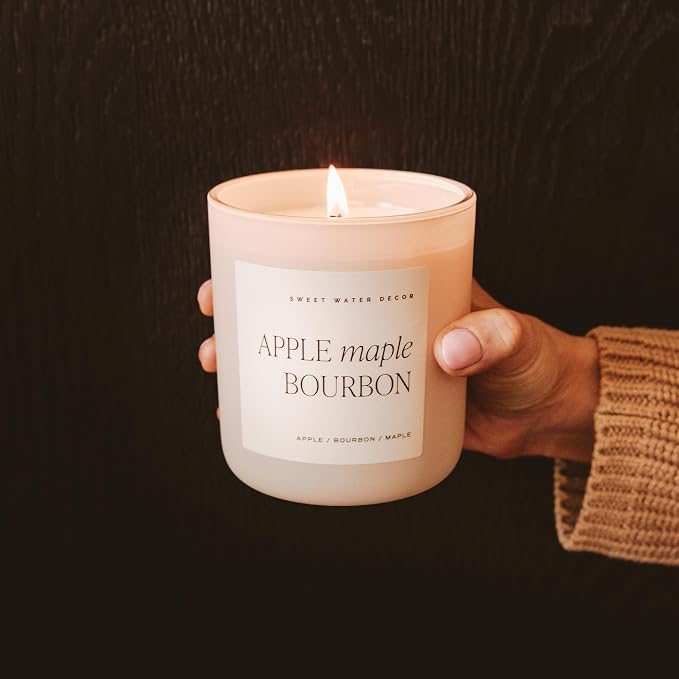 Sweet Water Decor Autumn Candle for Home, Scented - Apple Maple & Bourbon - Long Lasting 70 Hours Burn Time Candle Soy Wax - Decorative Candles Scented for Fall - Designed in USA 15oz