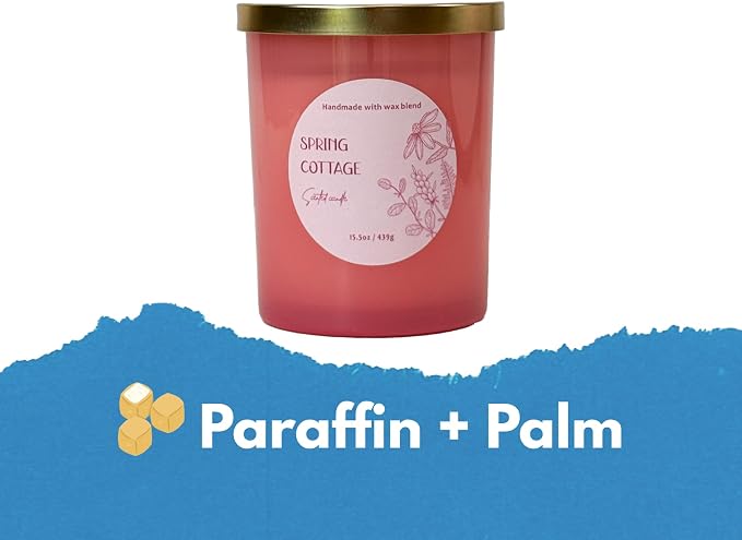 Spring Cottage Scented Candle 15.5oz – CW Studio Color Glass Jar — Hand-Poured Soy & Paraffin Wax – Clean Burn, Smokeless, Up to 30 Hours, Home Decor & Gift Giving