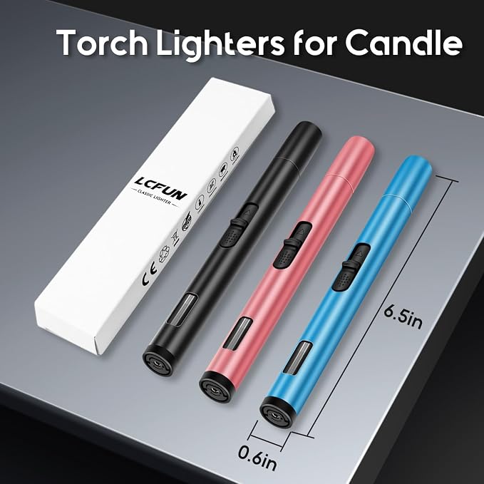 LcFun 2 Pack Torch Lighters Refillable Butane Lighter with Visible Fuel Window, Windproof Adjustable Jet Flame Long Matches Lighters for Candle, Grill, BBQ, Camping, Fireworks (Butane NOT Included)