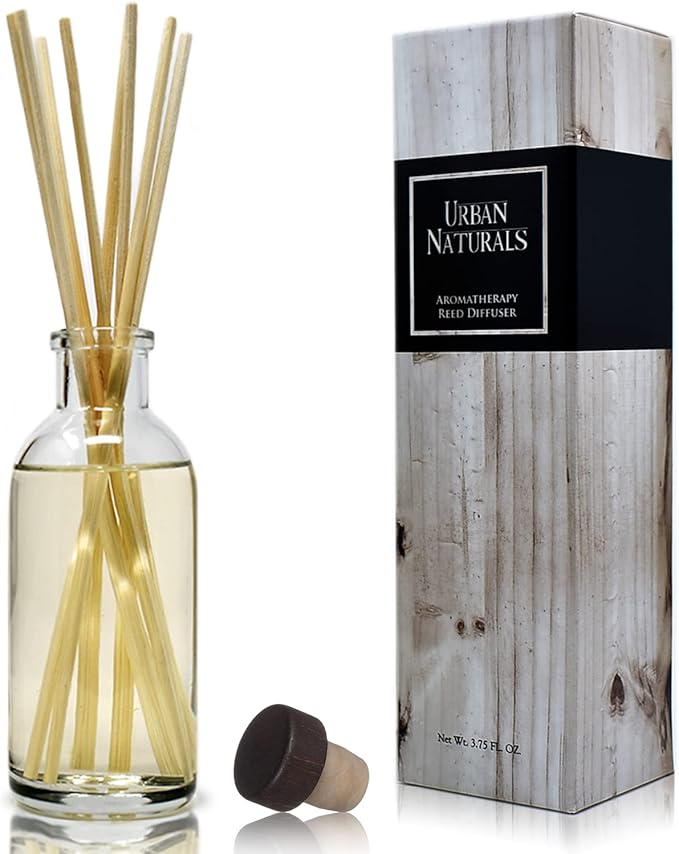 Urban Naturals Vanilla Bean Reed Diffuser Refill, 4 oz, Bundle with Vanilla Bean Reed Diffuser Set - Made with Essential Oils in the USA