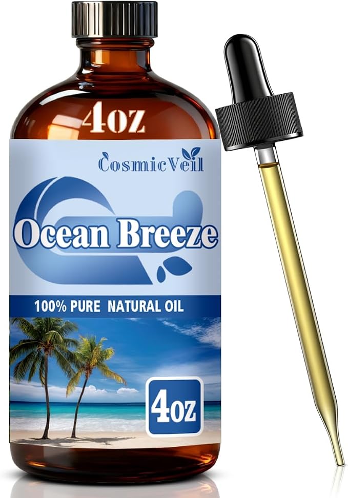 Ocean Breeze Essential Oil Ocean Breeze Oil for Aroma Diffuser,Humidifier,Home Fragrance,Cleaning,Body Care,Massage,Yoga,DIY Candle,DIY Soap CosmicVeil（Ocean Breeze，4 Fl Oz (Pack of 1)）