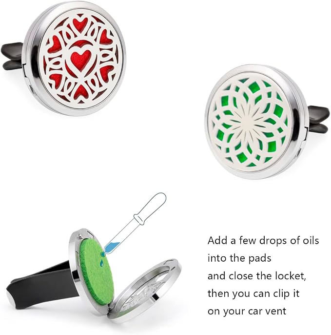 4 PCS Essential Oil Car Diffuser Vent Clip, Car Aromatherapy Diffuser Locket Air Freshener with 48 Refill Pads