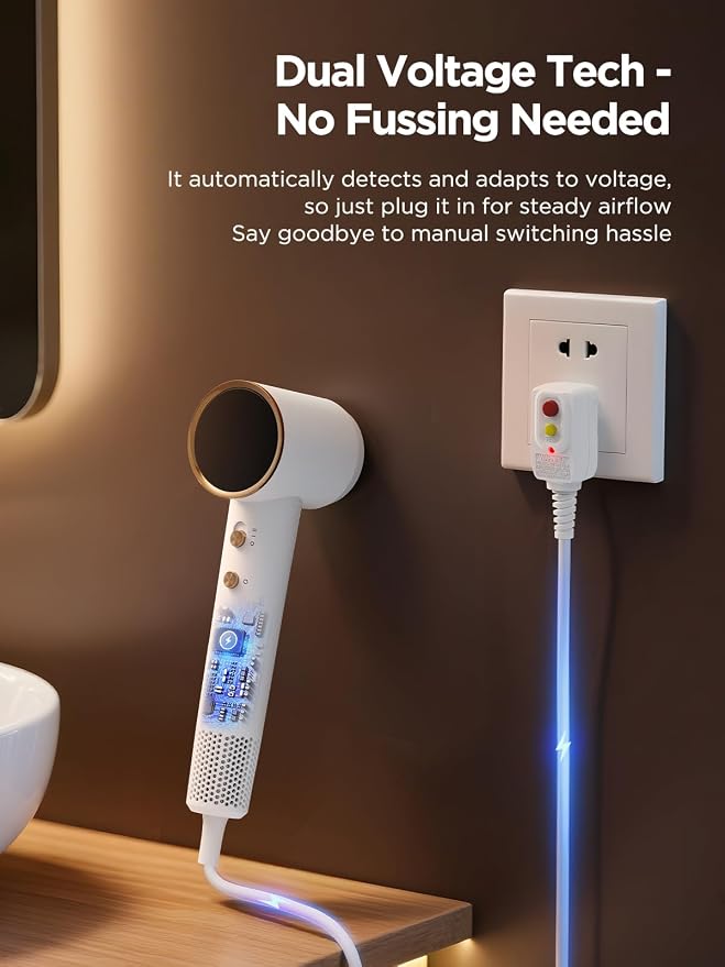 Dual Voltage Travel Hair Dryer with Diffuser, High-Speed Ionic Blow Dryer for Women, Fast Drying, Low Noise, Lightweight, No Heat Damage, European Travel 110V-120V/220V-240V