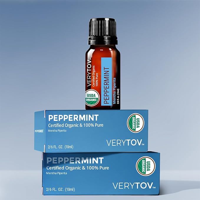 Premium USDA Organic Peppermint Essential Oil - 100% Pure Natural Undiluted, for Aromatherapy Diffuser, 10ml
