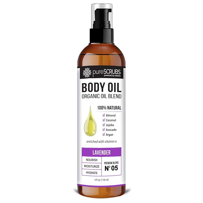 pureSCRUBS Ultra Moisturizing Lavender Body Oil for Dry Skin, Lightweight Full Body Moisturizer for Soft, Silky Skin, Massage & Cuticle Oil, Vitamin E Enriched, 4 oz