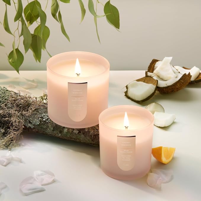 CUE Scented Candle |MoodBoost Essential Oils |OpenWick Clean Burning Candle | Soy Coconut Wax Blend | for Home | Mother's Day Candle Gift |Extended Burn Time (8.5oz, Coconut Rosewood)