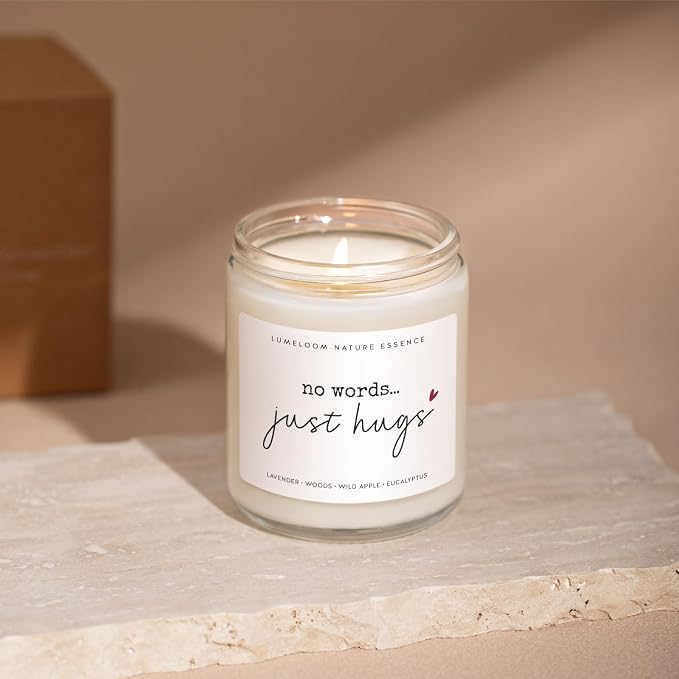 LUMELOOM Sympathy Gifts for Loss of Loved One, Memorial Gifts - 9oz Lavender Scented Soy Wax Candle - No Words Just Hugs, Bereavement, Grief, Think of You, Miscarriage, Get Well Candle for Women